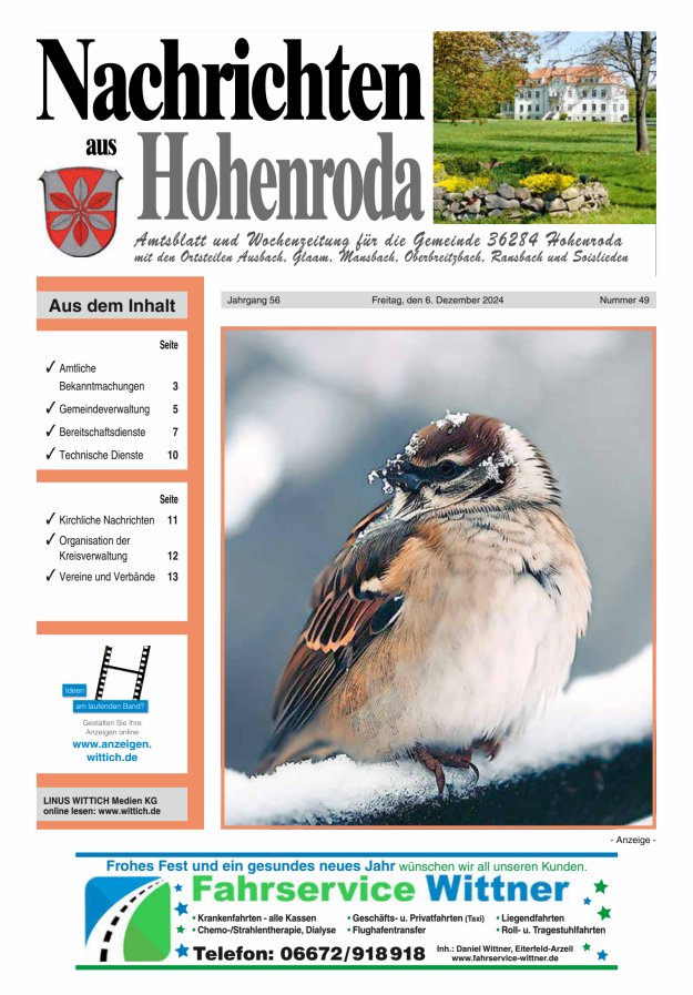 Nachrichten aus Hohenroda Titelblatt 49/2024
