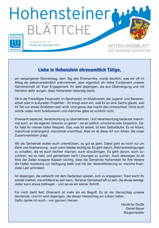 Hohensteiner Blättche Titelblatt 49/2024