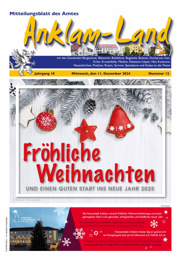 Mitteilungsblatt des Amtes Anklam-Land Titelblatt 12/2024