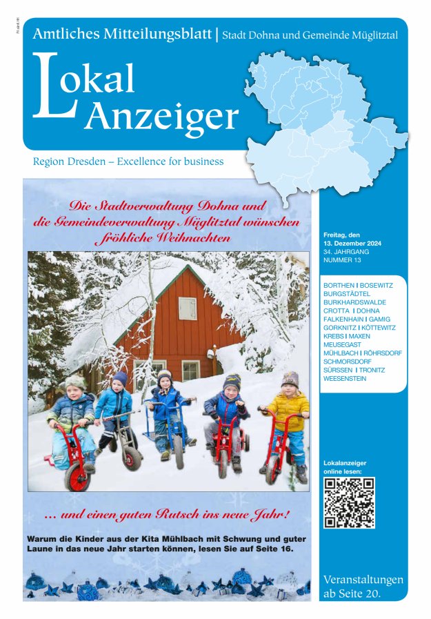 Lokal-Anzeiger – Amtliches Mitteilungsblatt Stadt Dohna und Gemeinde Müglitztal Titelblatt 13/2024