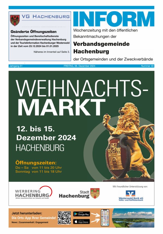 INFORM - Wochenzeitung der Verbandsgemeinde Hachenburg Titelblatt 49/2024