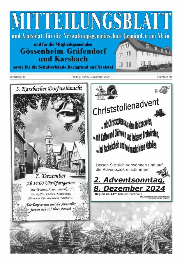 Mitteilungsblatt der VG Gemünden a Main Titelblatt 49/2024