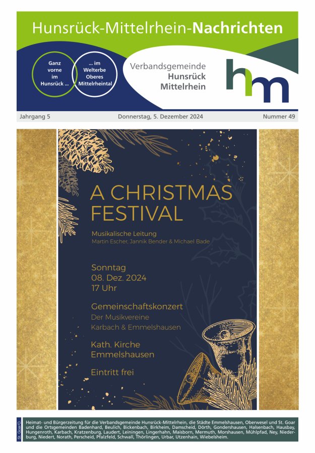 Hunsrück-Mittelrhein Nachrichten Ausgabe St Goar Oberwesel Titelblatt 49/2024