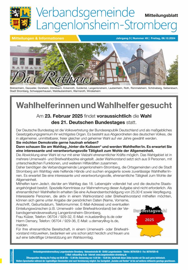 Das Rathaus - MTB d VG Langenlonsheim-Stromberg  Titelblatt 49/2024