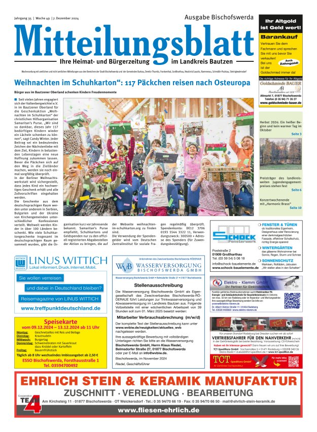 Mitteilungsblatt LK Bautzen Ausgabe Bischofswerda Titelblatt 48/2024