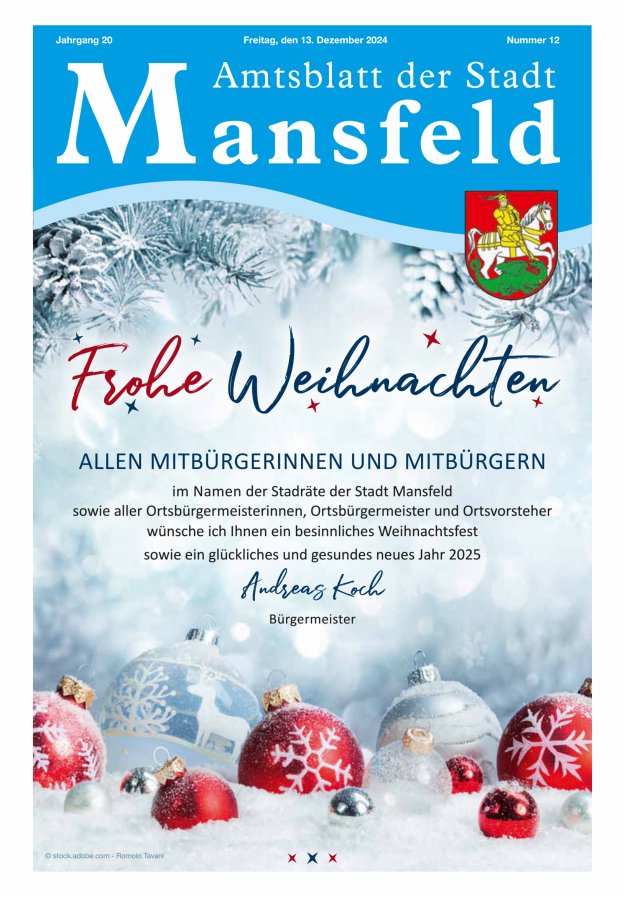 Amtsblatt der Stadt Mansfeld Titelblatt 12/2024