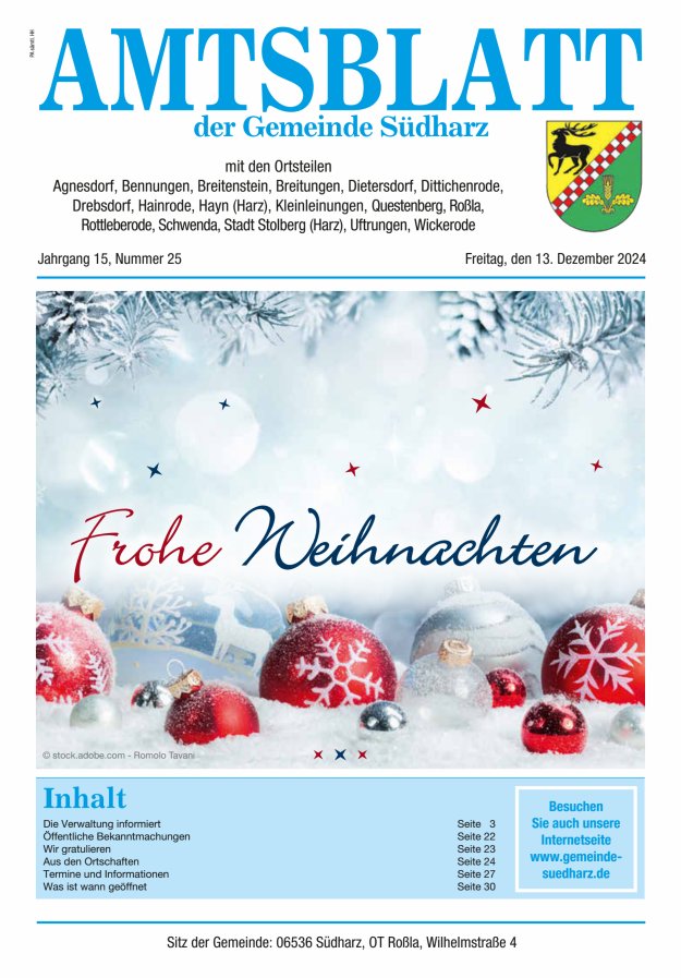 Amtsblatt der Gemeinde Südharz Titelblatt 25/2024