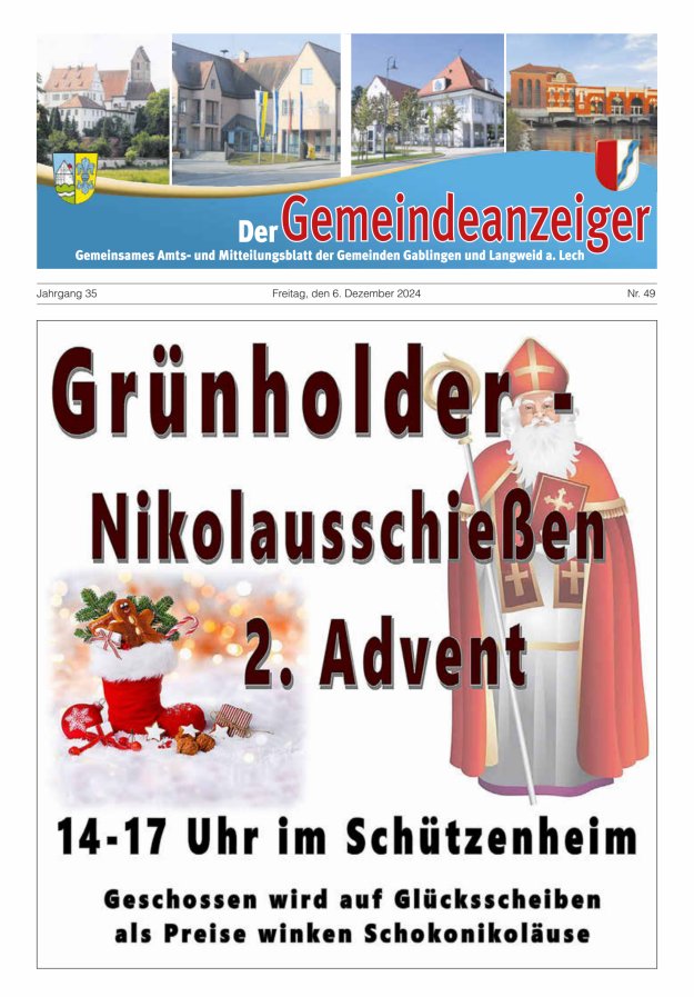 Der Gemeindeanzeiger - Gablingen Langweid Titelblatt 49/2024