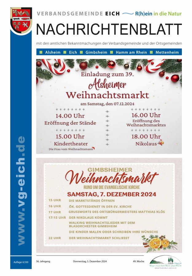 Nachrichtenblatt der VG Eich Titelblatt 49/2024