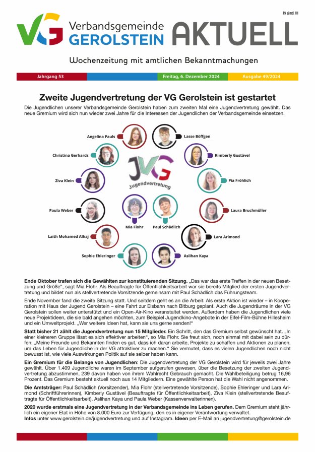 Verbandsgemeinde Gerolstein aktuell Titelblatt 49/2024