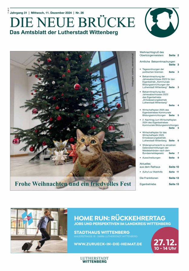 Die neue Brücke – Das Amtsblatt der Lutherstadt Wittenberg Titelblatt 26/2024