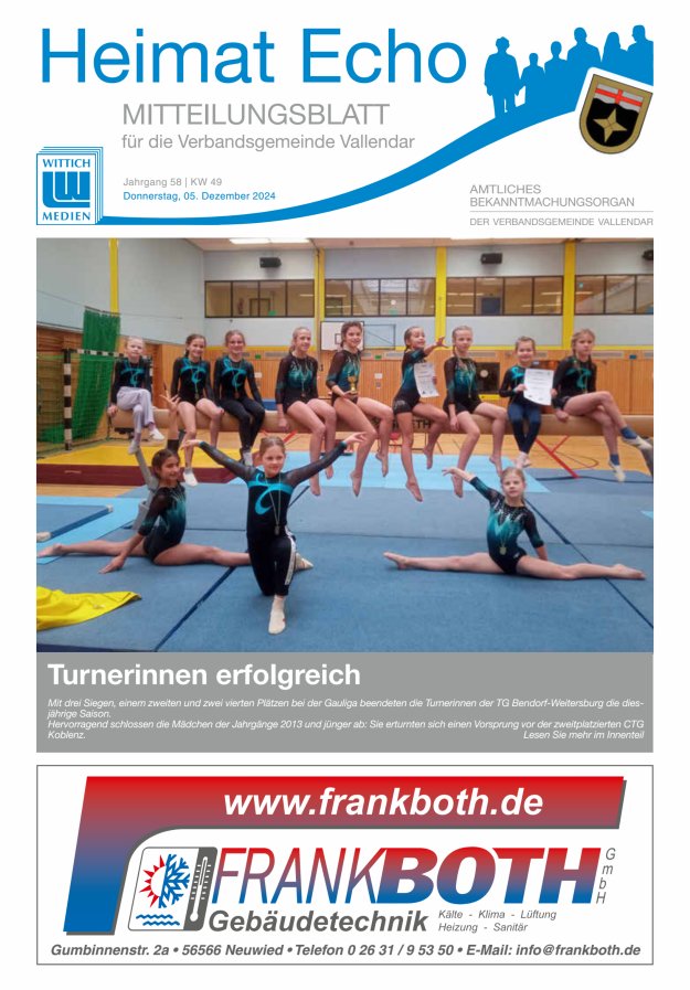 Heimat-Echo - Heimat- und Bürgerzeitung Verbandsgemeinde Vallendar Titelblatt 49/2024