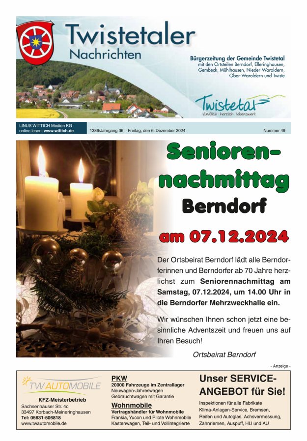 Twistetaler Nachrichten Titelblatt 49/2024