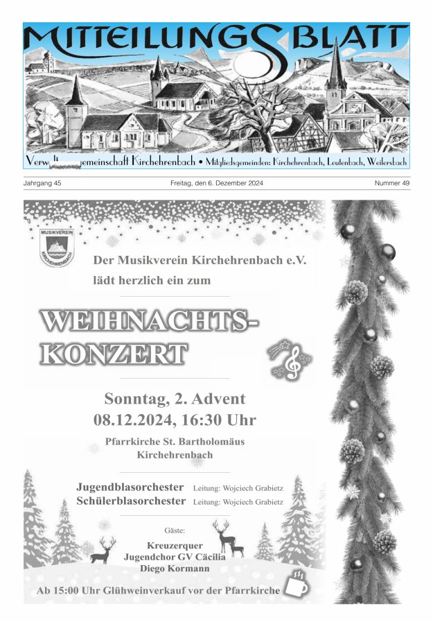 Mitteilungsblatt Verwaltungsgemeinschaft Kirchehrenbach Titelblatt 49/2024