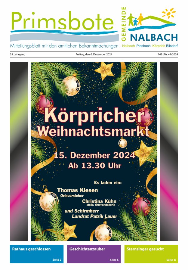 Primsbote Gemeinde Nalbach Titelblatt 49/2024
