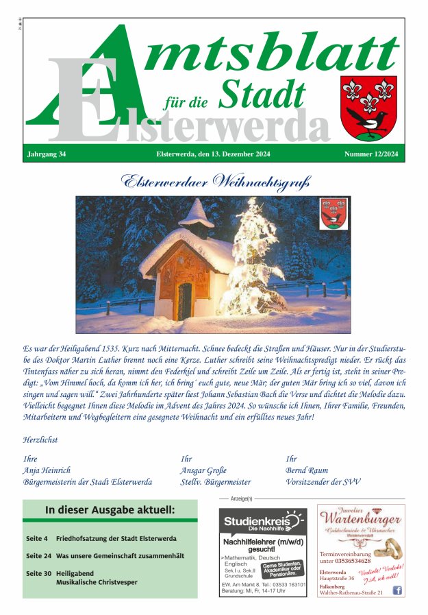 Amtsblatt für die Stadt Elsterwerda Titelblatt 12/2024