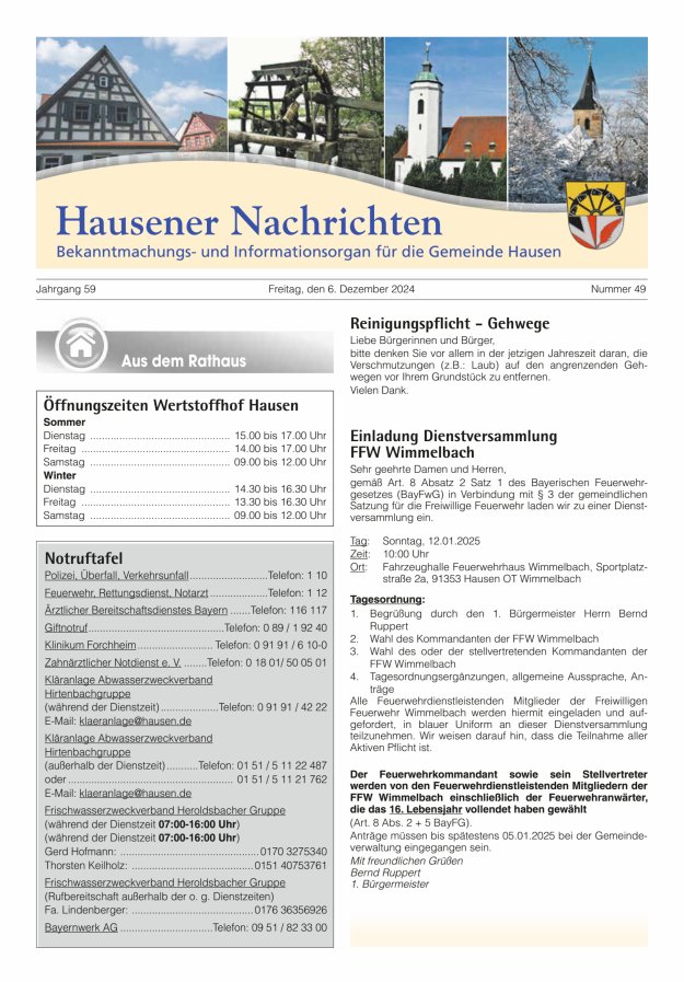 Hausener Nachrichten Titelblatt 49/2024