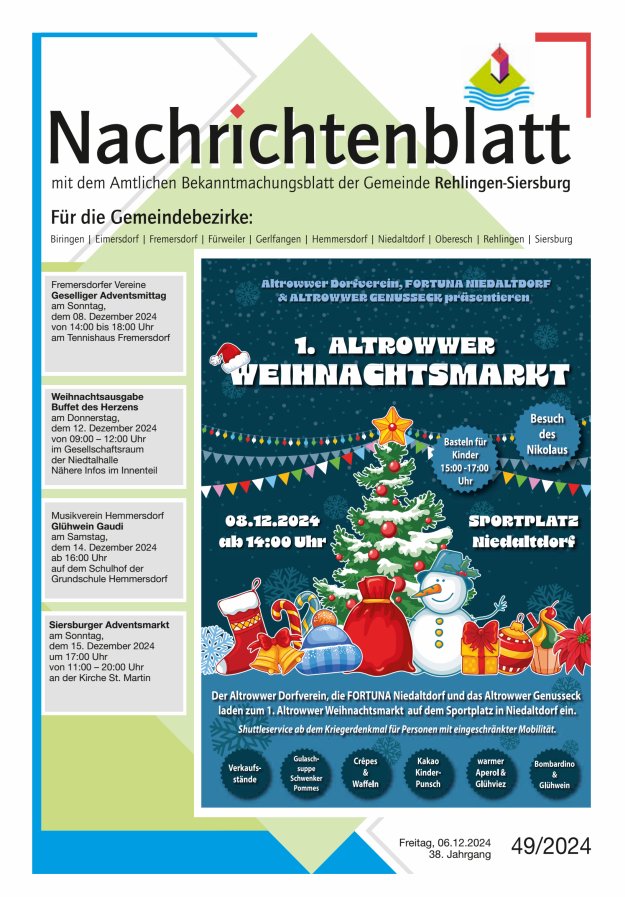 Nachrichtenblatt Rehlingen-Siersburg Titelblatt 49/2024