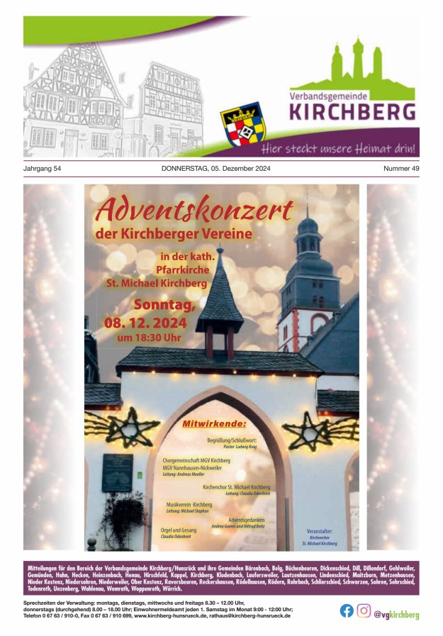 Mitteilungen der Verbandsgemeinde Kirchberg Hunsrück Titelblatt 49/2024
