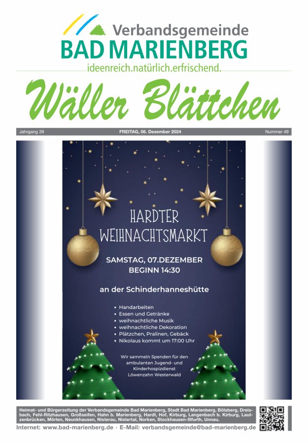 Wäller Blättchen - Verbandsgemeinde Bad Marienberg Titelblatt 49/2024