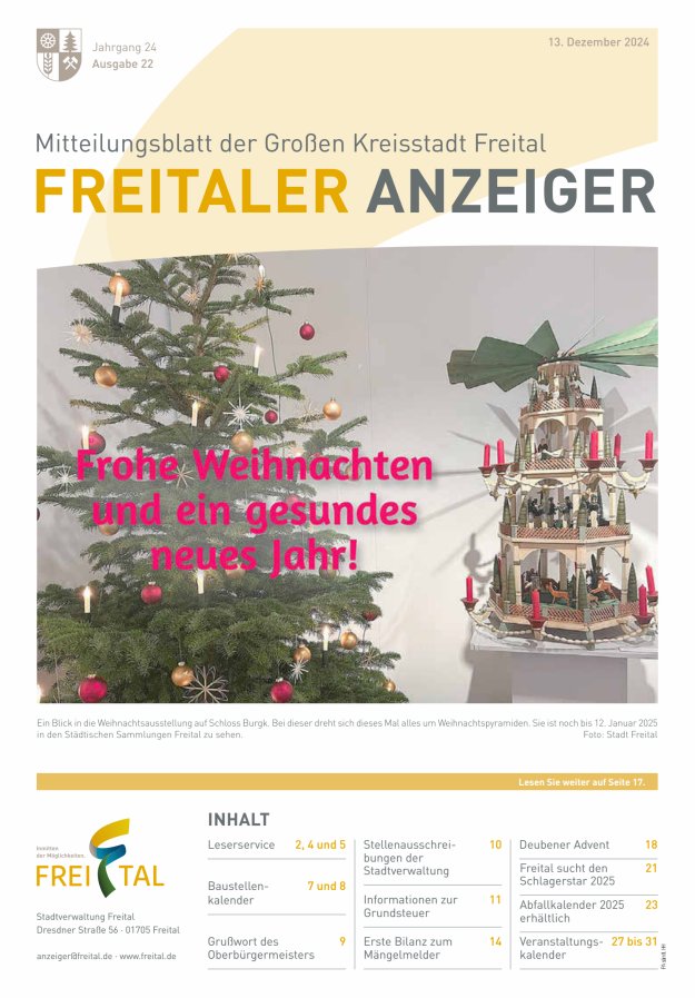 Freitaler Anzeiger - Amtsblatt der Großen Kreisstadt Freital Titelblatt 22/2024