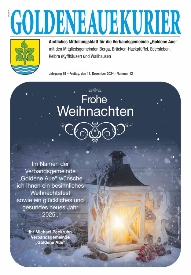 Goldene Aue Kurier – Amtliches Mitteilungsblatt für die Verbandsgemeinde "Goldene Aue" Titelblatt 12/2024