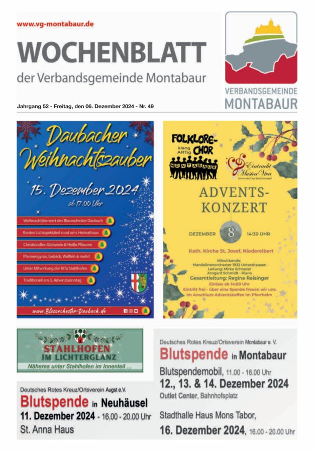 Wochenblatt der Verbandsgemeinde Montabaur Titelblatt 49/2024