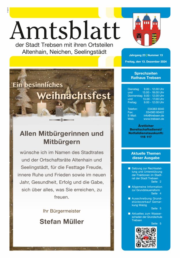 Stadtjournal der Stadt Trebsen mit ihren Ortsteilen Titelblatt 13/2024