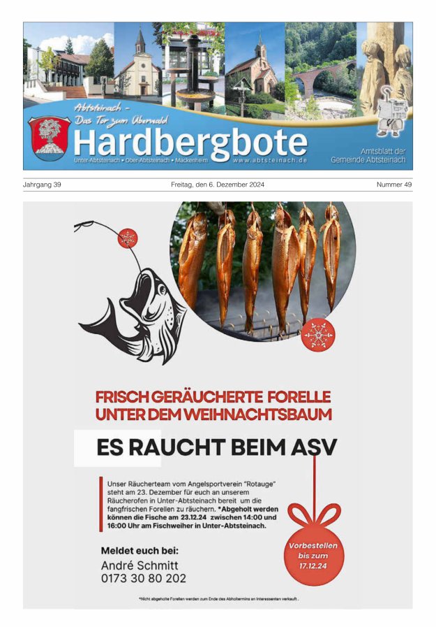 Hardbergbote - Mitteilungsblatt der Gemeinde Abtsteinach Titelblatt 49/2024