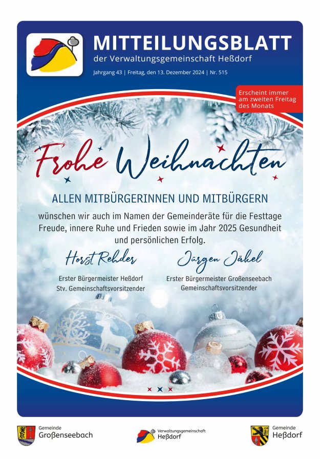 Mitteilungsblatt der Verwaltungsgemeinschaft Heßdorf Titelblatt 515/2024