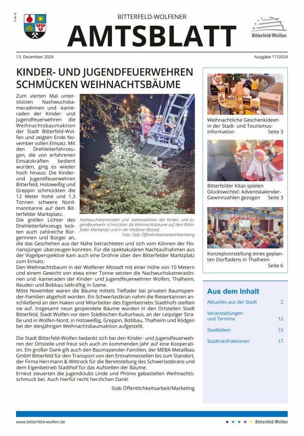 Bitterfeld-Wolfener Amtsblatt Titelblatt 17/2024