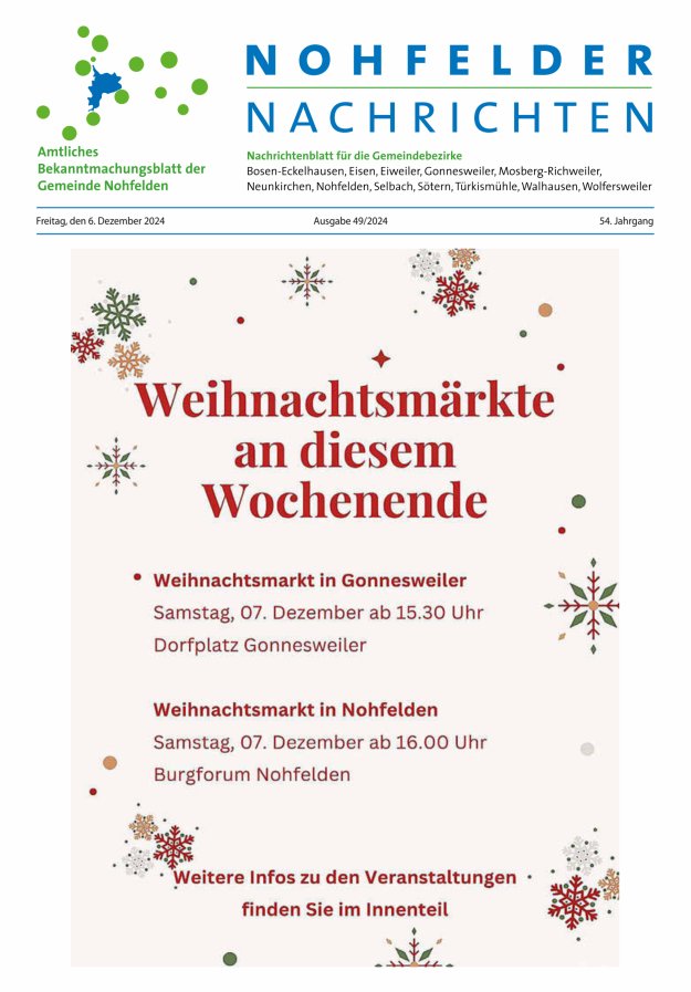 Nohfelder Nachrichten Titelblatt 49/2024