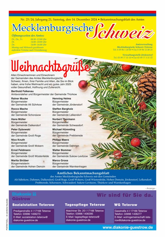 Bekanntmachungsblatt des Amtes Mecklenburgische Schweiz Titelblatt 25/2024