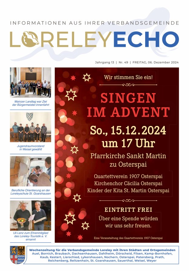 Loreley-Echo - Mitteilungsblatt der Verbandsgemeinde Loreley Titelblatt 49/2024