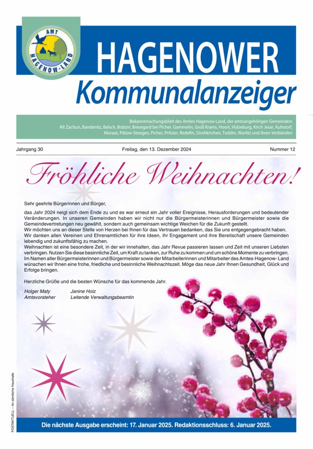 Hagenower Kommunalanzeiger Titelblatt 12/2024