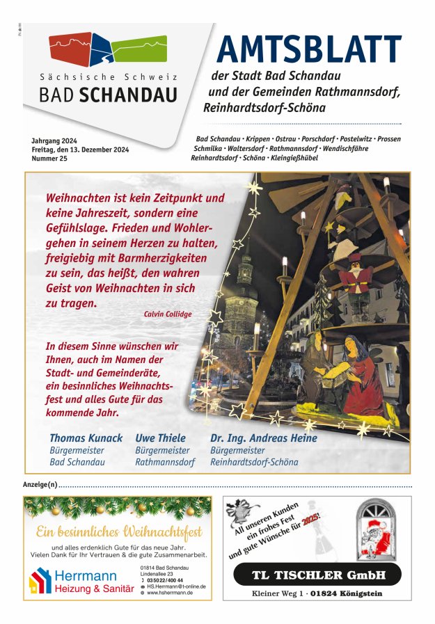 Amtsblatt der Stadt Bad Schandau und der Gemeinden Titelblatt 25/2024