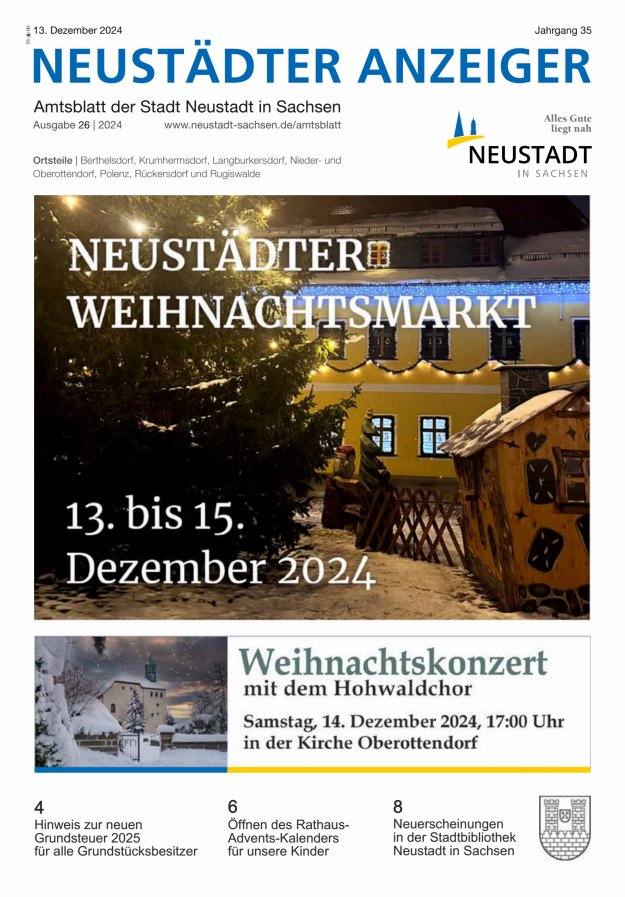 Neustädter Anzeiger - Amts- und Heimatblatt der Stadt Neustadt in Sachsen Titelblatt 26/2024