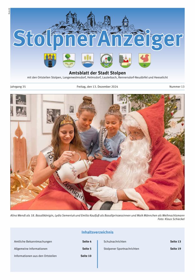 Stolpner Anzeiger - Amtsblatt der Stadt Stolpen mit den Ortsteilen Titelblatt 13/2024
