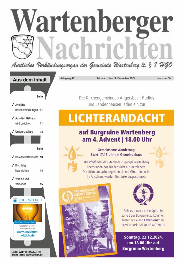 Wartenberger Nachrichten Titelblatt 50/2024