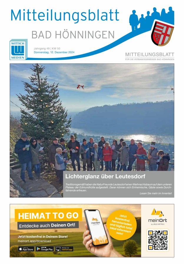 Mitteilungsblatt für den Bereich der Verbandsgemeinde Bad Hönningen Titelblatt 50/2024