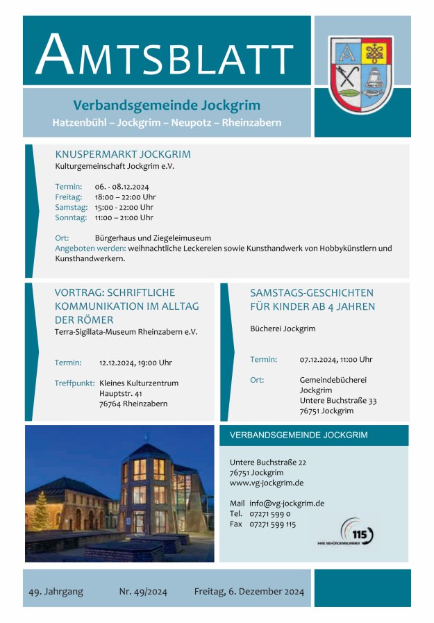 Amtsblatt VG Jockgrim Titelblatt 49/2024