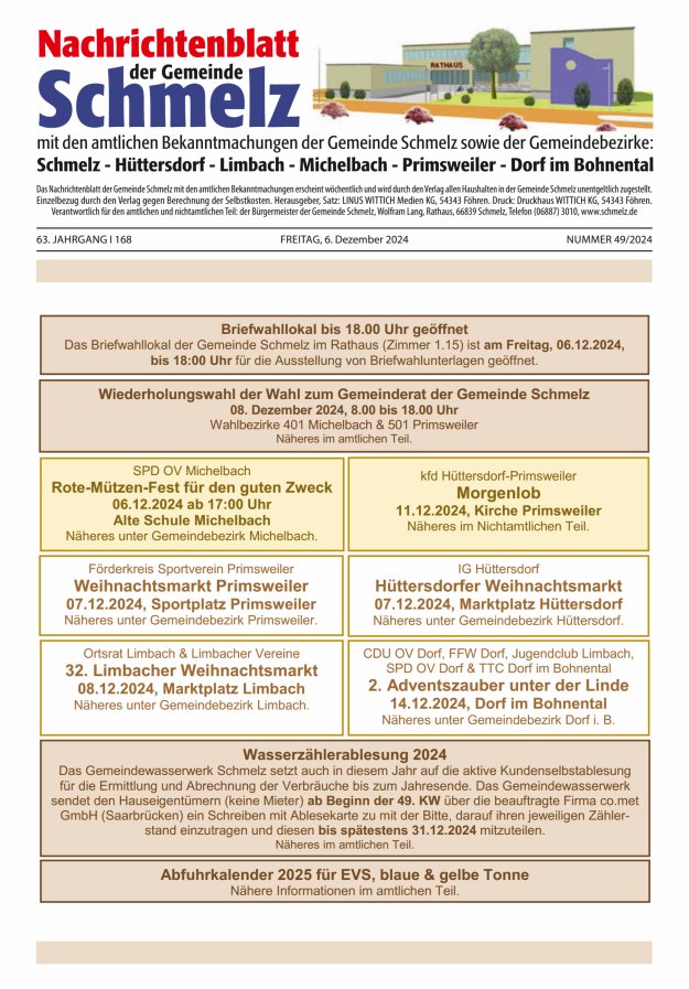 Nachrichtenblatt Schmelz Titelblatt 49/2024
