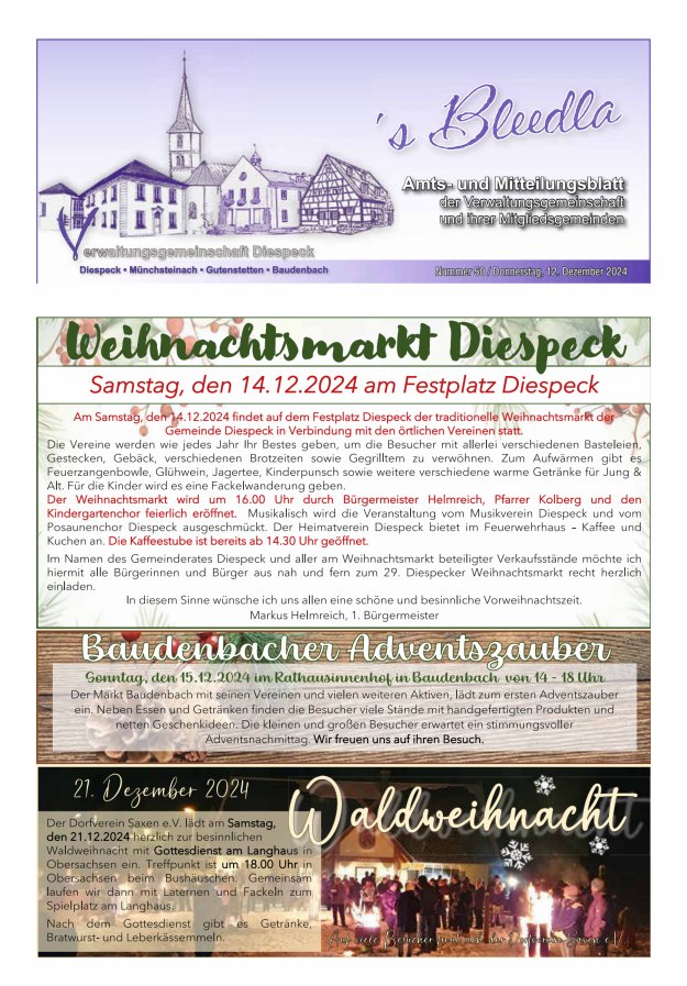 Amts- und Mitteilungsblatt VGem Diespeck Titelblatt 50/2024