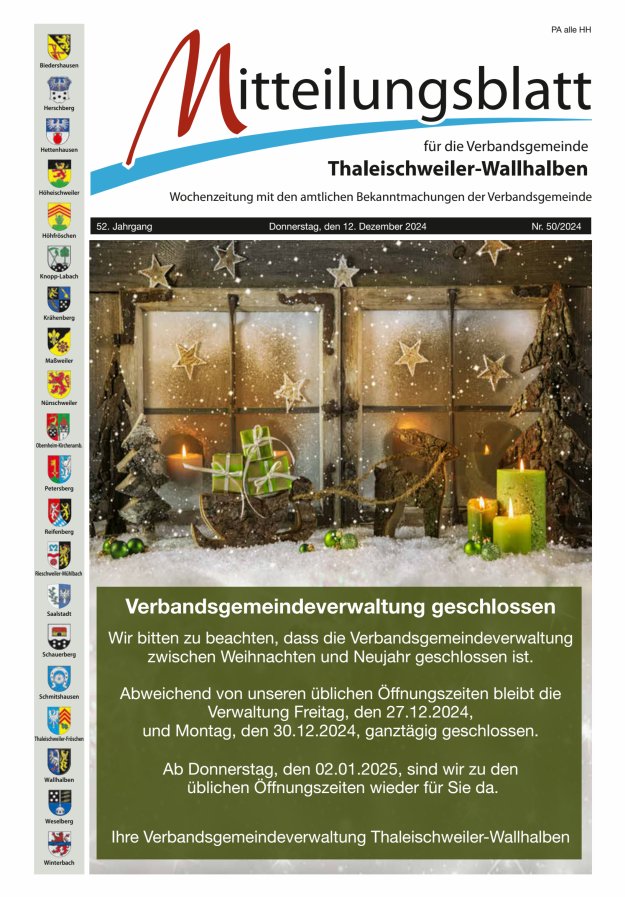 Mitteilungsblatt VG Thaleischweiler-Wallhalben Titelblatt 50/2024