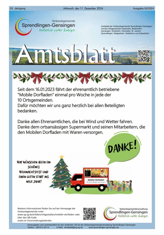 Amtsblatt VG Sprendlingen-Gensingen Titelblatt 50/2024