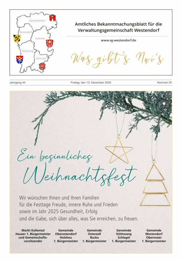Was gibt's Nui's Amtliches Bekanntmachungsblatt für die VG Westendorf Titelblatt 25/2024