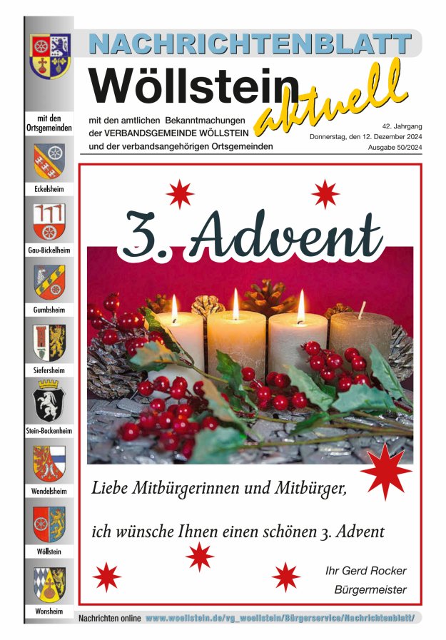 Nachrichtenblatt Wöllstein aktuell Titelblatt 50/2024