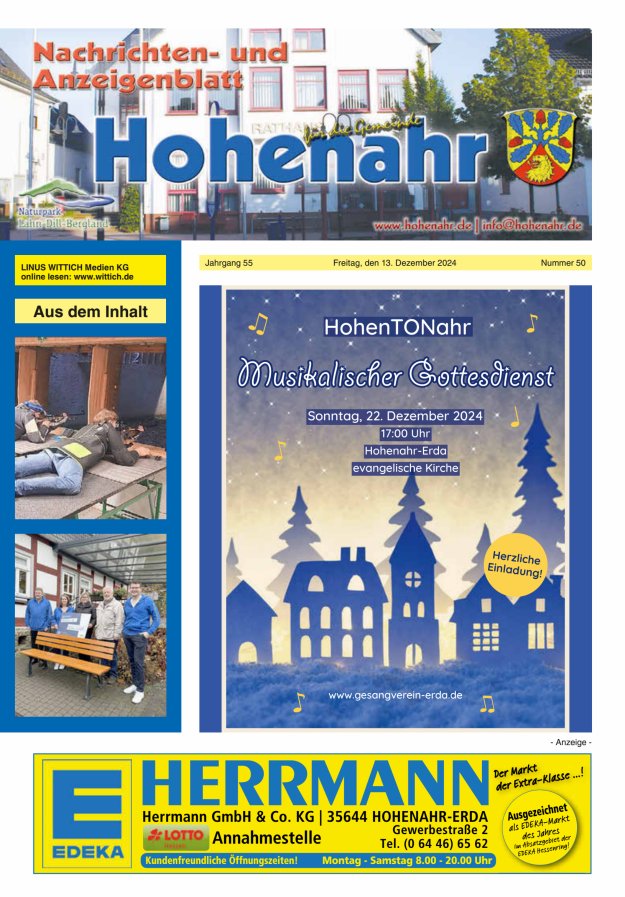 Nachrichten- und Anzeigenblatt für die Gemeinde Hohenahr Titelblatt 50/2024