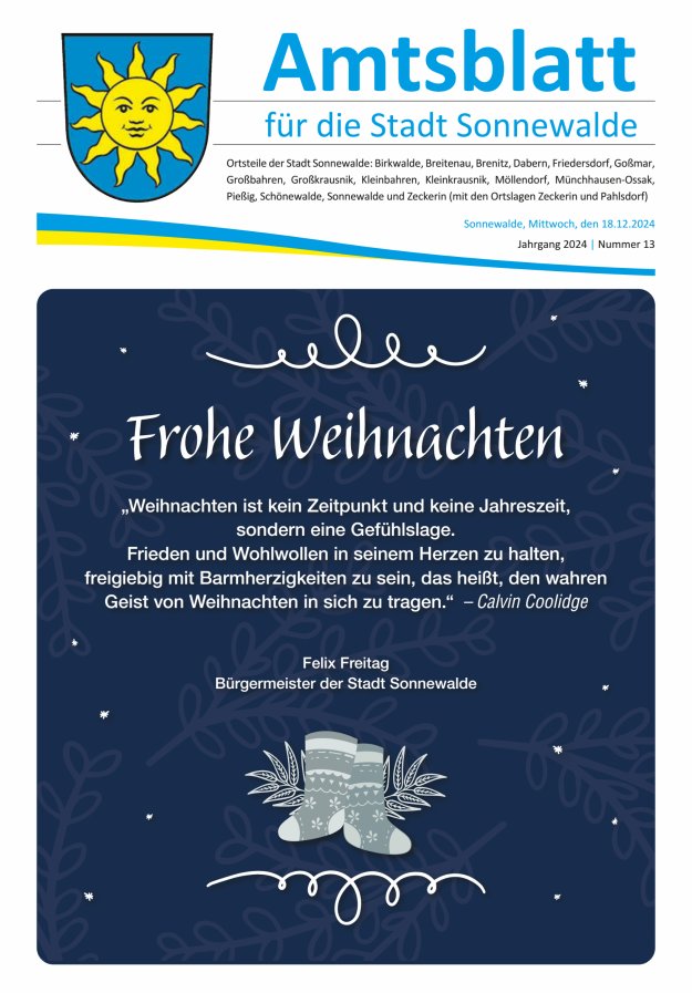 Amtsblatt für die Stadt Sonnewalde Titelblatt 13/2024
