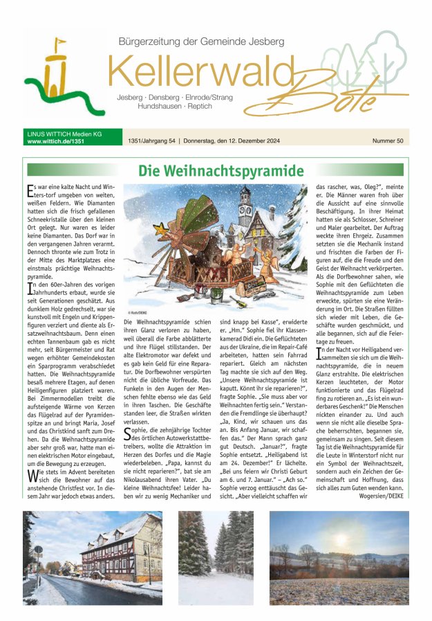 Kellerwaldbote - Bürgerzeitung der Gemeinde Jesberg Titelblatt 50/2024